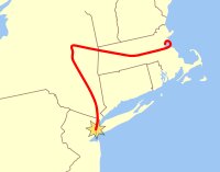 AA11 flight path from Boston to New York City