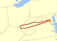 AA77 flight path from Washington to Pentagon