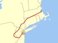 UA175 flight path from Boston to New York City