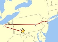 UA93 flight path on from Newark to Somerset County, Pennsylvania